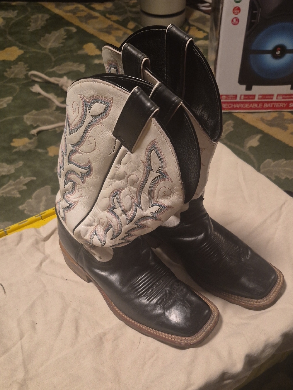 Justin Boots Black and White Western Heeled Cowboy Boots